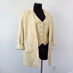 NEW $266 Express Linen Blend Blazer Jacket Vest Waistcoat Butter Yellow Gold XS